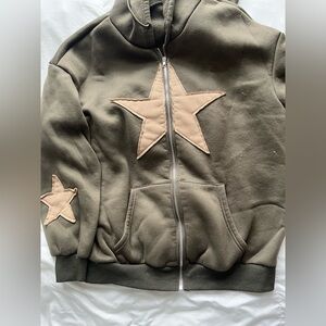 Tan and Green Star Patch Hoodie